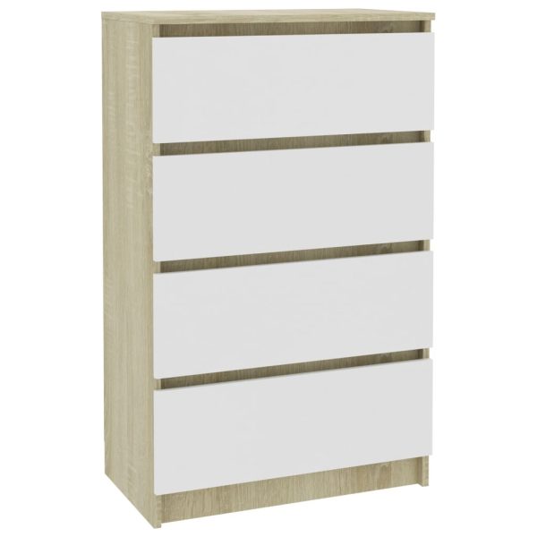 Sideboard 60x35x98.5 cm Engineered Wood – White and Sonoma Oak