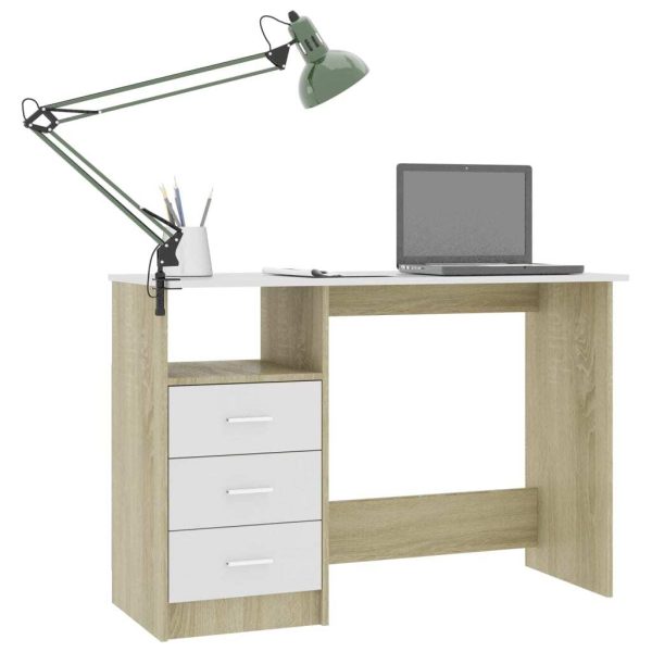 Desk with Drawers 110x50x76 cm Engineered Wood – White and Sonoma Oak
