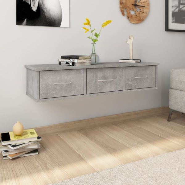 Wall-mounted Drawer Shelf 88x26x18.5 cm Engineered Wood – Concrete Grey