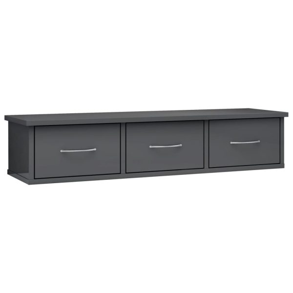 Wall-mounted Drawer Shelf 88x26x18.5 cm Engineered Wood – High Gloss Grey