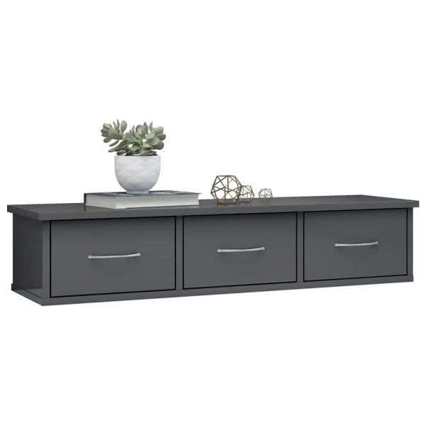 Wall-mounted Drawer Shelf 88x26x18.5 cm Engineered Wood – High Gloss Grey