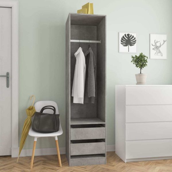 Wardrobe with Drawers 50x50x200 cm Engineered Wood – Concrete Grey