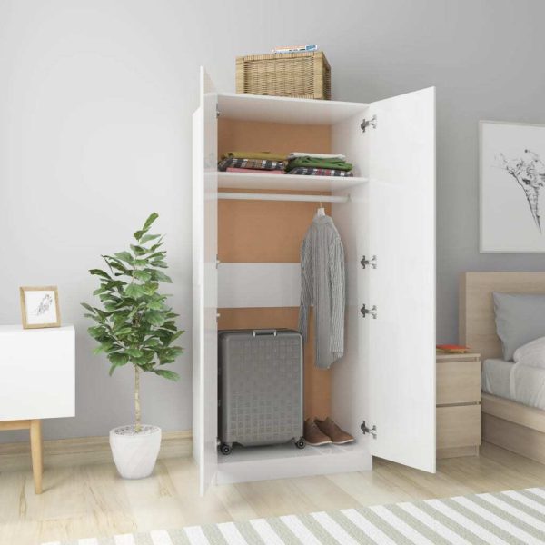 Wardrobe 80x52x180 cm Engineered Wood – High Gloss White