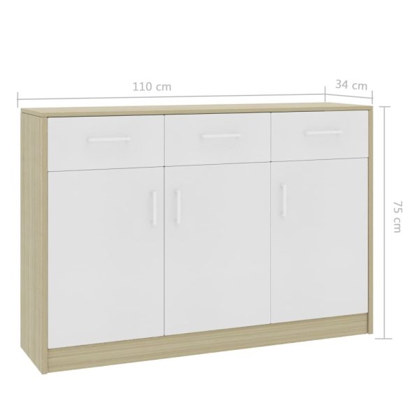 Sideboard 110x30x75 cm Engineered Wood – White and Sonoma Oak