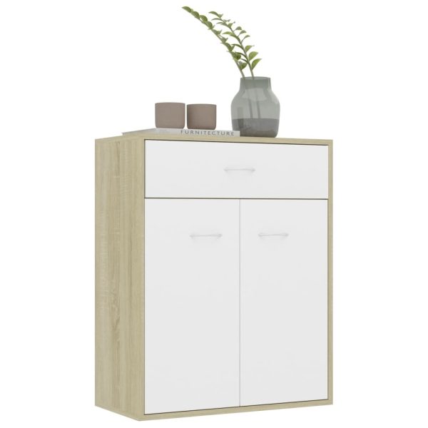 Sideboard 60x30x75 cm Engineered Wood – White and Sonoma Oak