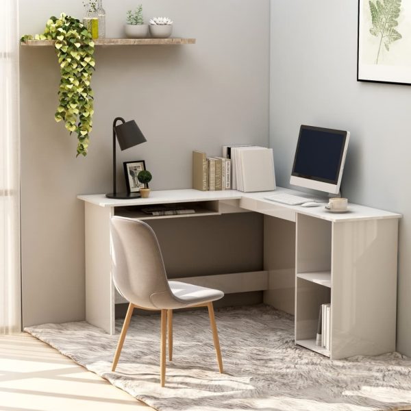 L-Shaped Corner Desk 120x140x75 cm Engineered Wood – High Gloss White