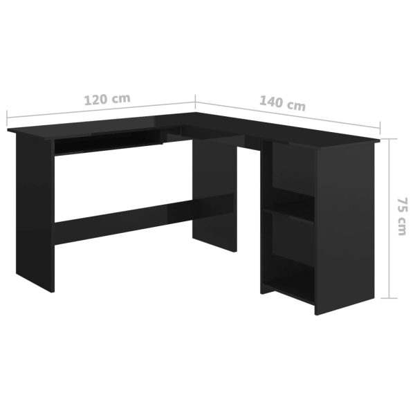 L-Shaped Corner Desk 120x140x75 cm Engineered Wood – High Gloss Black