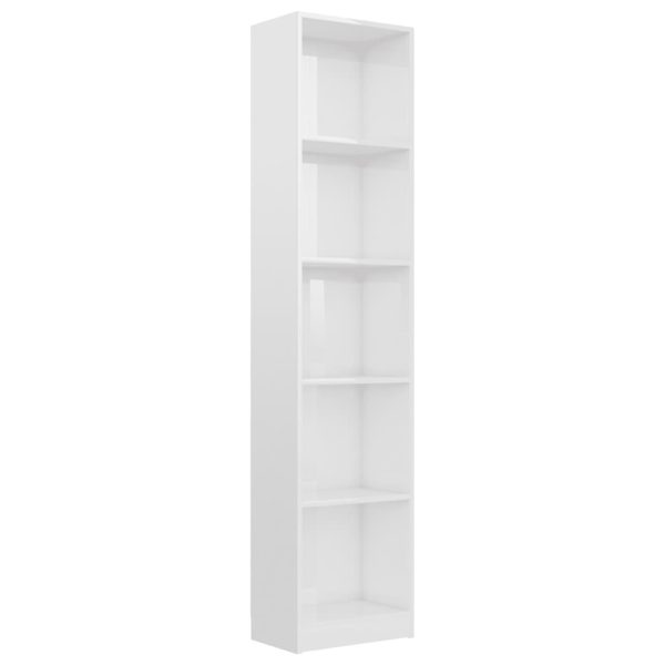 Bookshelf Engineered Wood – 40x24x175 cm, High Gloss White
