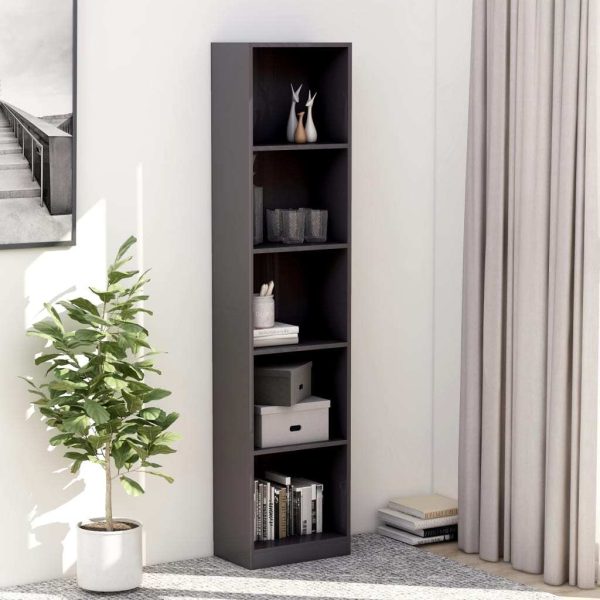 Bookshelf Engineered Wood – 40x24x175 cm, High Gloss Grey