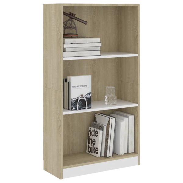 Bookshelf Engineered Wood – 60x24x109 cm, White and Sonoma Oak