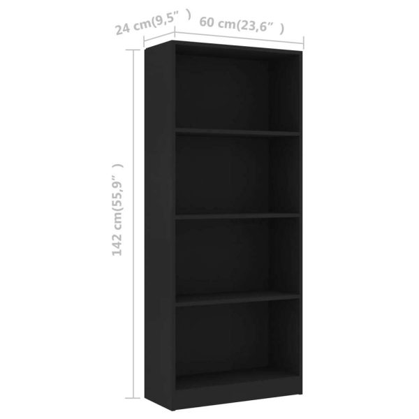 Bookshelf Engineered Wood – 60x24x142 cm, Black