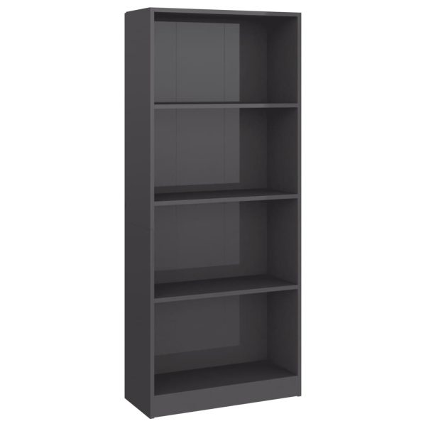 Bookshelf Engineered Wood – 60x24x142 cm, High Gloss Grey