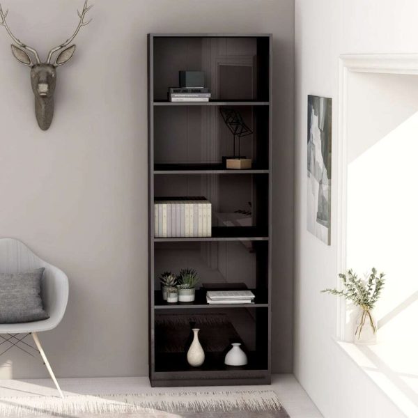 Bookshelf Engineered Wood – 60x24x175 cm, High Gloss Grey