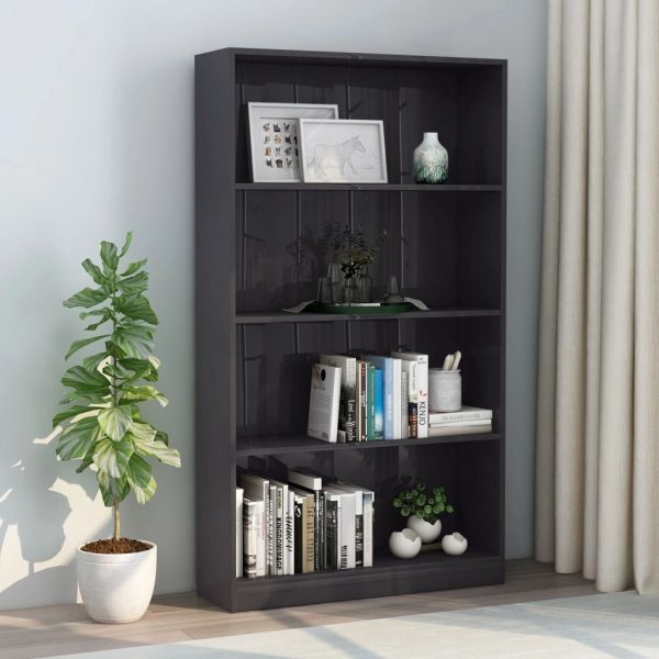 Bookshelf Engineered Wood – 80x24x142 cm, High Gloss Grey