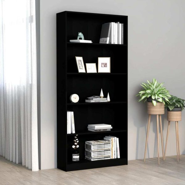Bookshelf Engineered Wood – 80x24x175 cm, Black