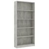 Bookshelf Engineered Wood – 80x24x175 cm, Concrete Grey