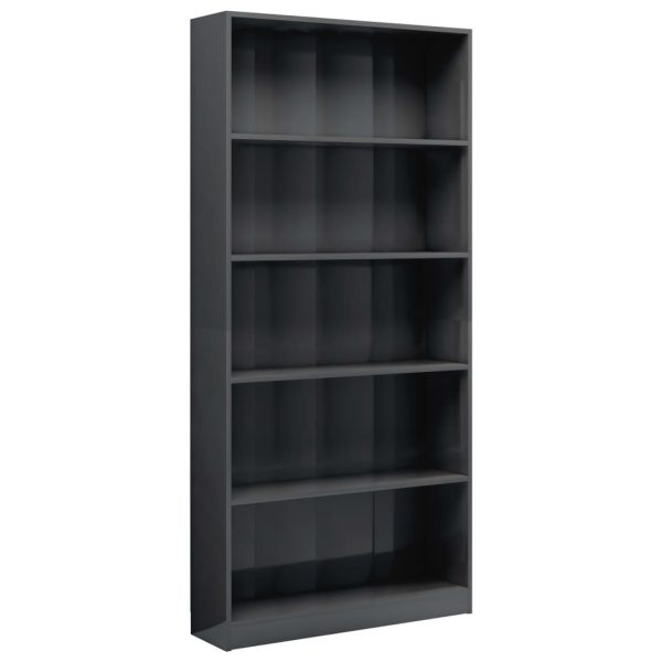 Bookshelf Engineered Wood – 80x24x175 cm, High Gloss Grey
