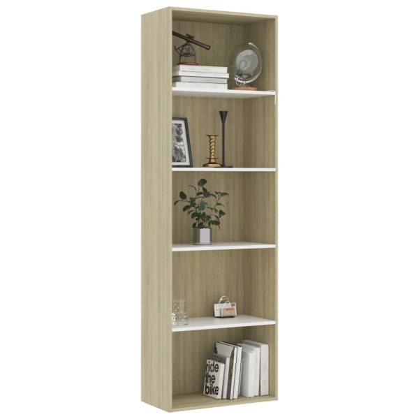 2-Tier Book Cabinet – 60x30x189 cm, White and Sonoma Oak
