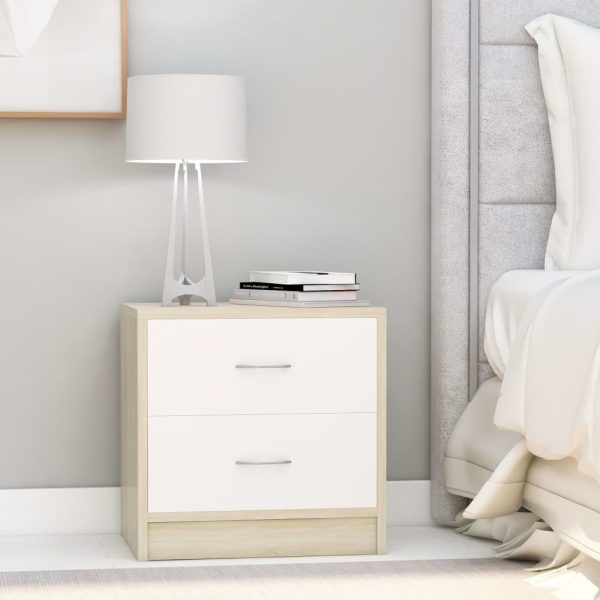 Depew Bedside Cabinet 40x30x40 cm Engineered Wood – White and Sonoma Oak, 2
