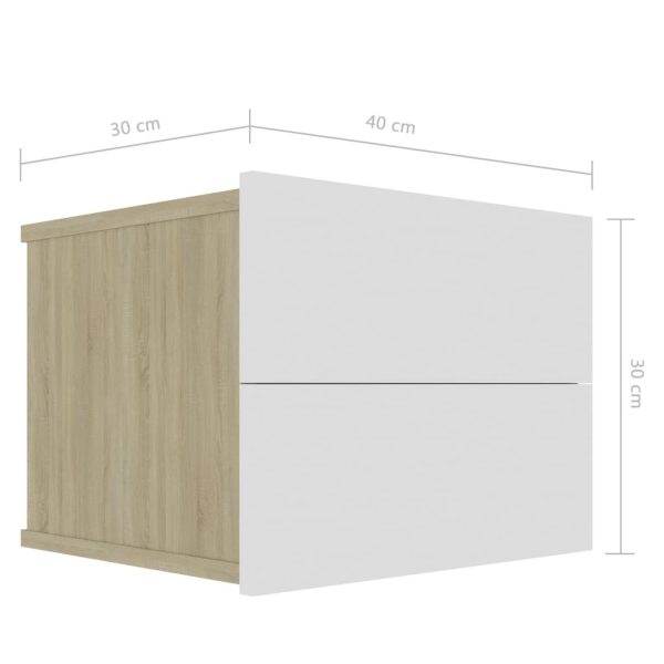 Costessey Bedside Cabinet 40x30x30 cm Engineered Wood – White and Sonoma Oak, 2