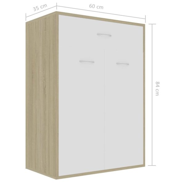 Shoe Cabinet 60x35x84 cm Engineered Wood – White and Sonoma Oak