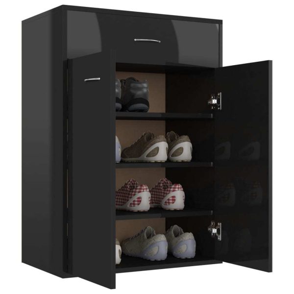 Shoe Cabinet 60x35x84 cm Engineered Wood – High Gloss Black