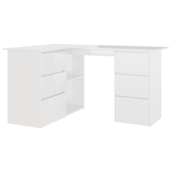 Corner Desk 145x100x76 cm Engineered Wood – High Gloss White