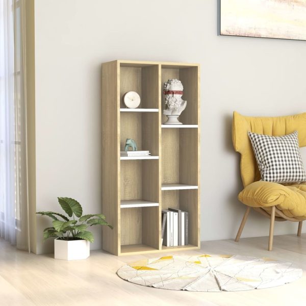 Book Cabinet 50x25x106 cm Engineered Wood – White and Sonoma Oak