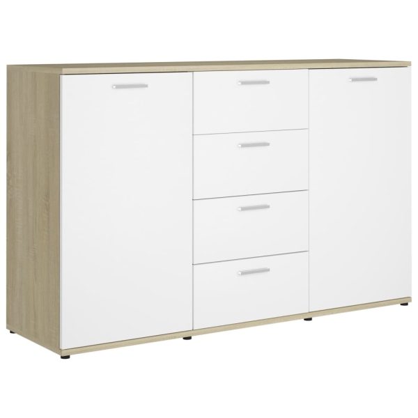 Sideboard 120×35.5×75 cm Engineered Wood – White and Sonoma Oak