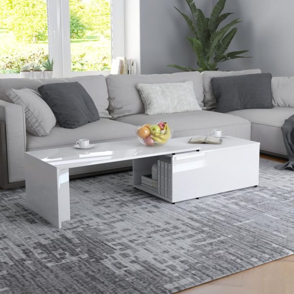 Coffee Table 150x50x35 cm Engineered Wood – High Gloss White