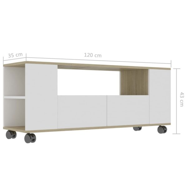 Wenatchee TV Cabinet 120x35x48 cm Engineered Wood – White and Sonoma Oak