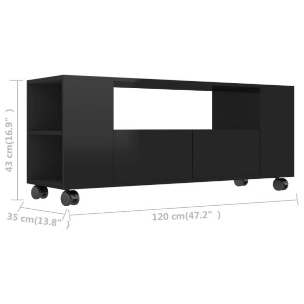 Wenatchee TV Cabinet 120x35x48 cm Engineered Wood – High Gloss Black