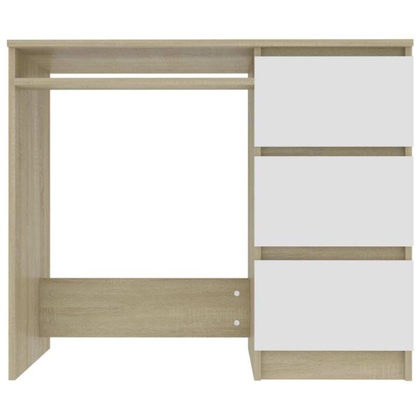 Desk 90x45x76 cm Engineered Wood – White and Sonoma Oak