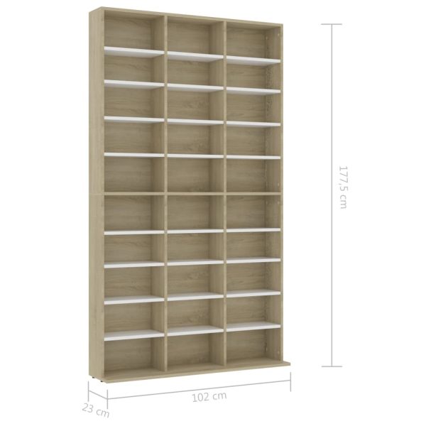 CD Cabinet Engineered Wood – 102x16x177.5 cm, White and Sonoma Oak