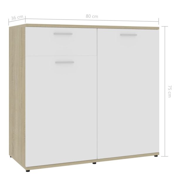 Sideboard Engineered Wood – 80x36x75 cm (left), White and Sonoma Oak