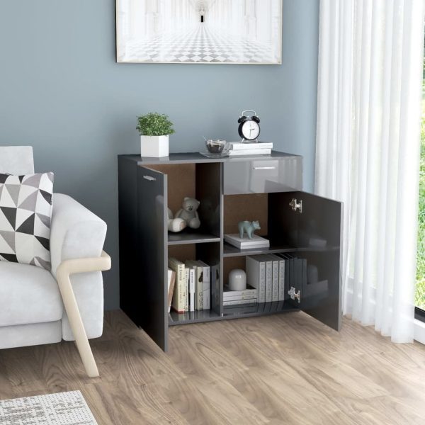 Sideboard Engineered Wood – 80x36x75 cm (left), High Gloss Grey