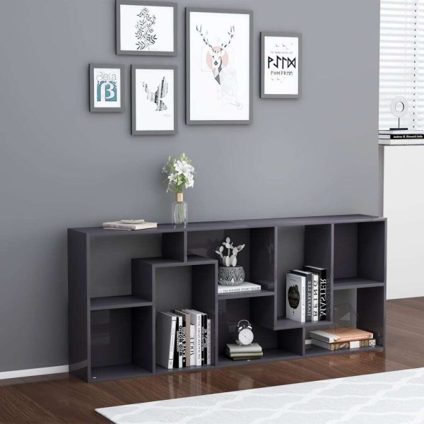Book Cabinet 67x24x161 cm Engineered Wood – High Gloss Grey