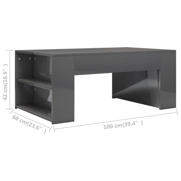 Coffee Table 100x60x42 cm Engineered Wood – High Gloss Grey