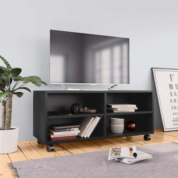 Hampden TV Cabinet with Castors Black 90x35x35 cm Engineered Wood