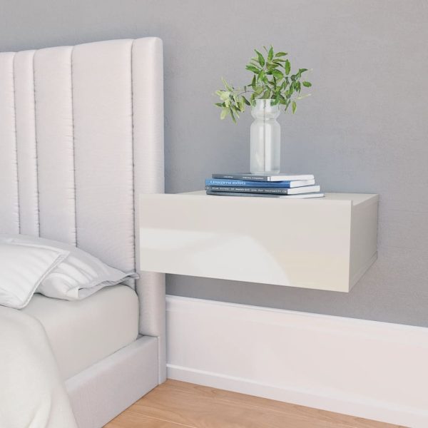 Orinda Floating Nightstand 40x30x15 cm Engineered Wood – High Gloss White, 2