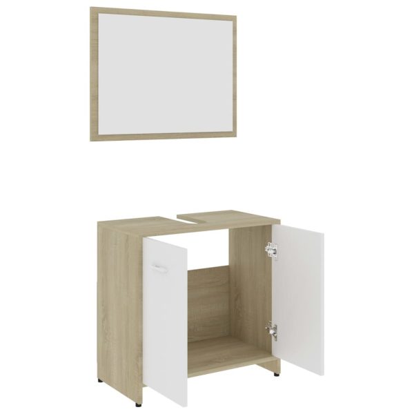 Bathroom Furniture Set Engineered Wood – White and Sonoma Oak