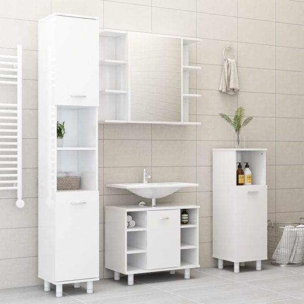 Bathroom Cabinet 30x30x95 cm Engineered Wood – High Gloss White