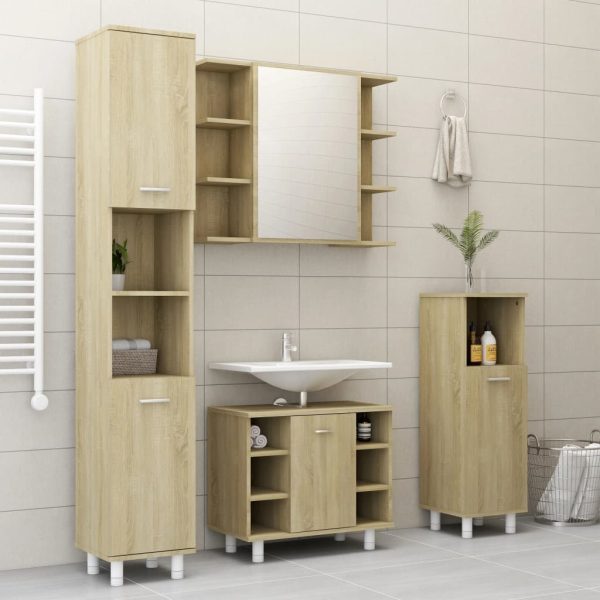 Bathroom Cabinet 30x30x179 cm Engineered Wood – Sonoma oak