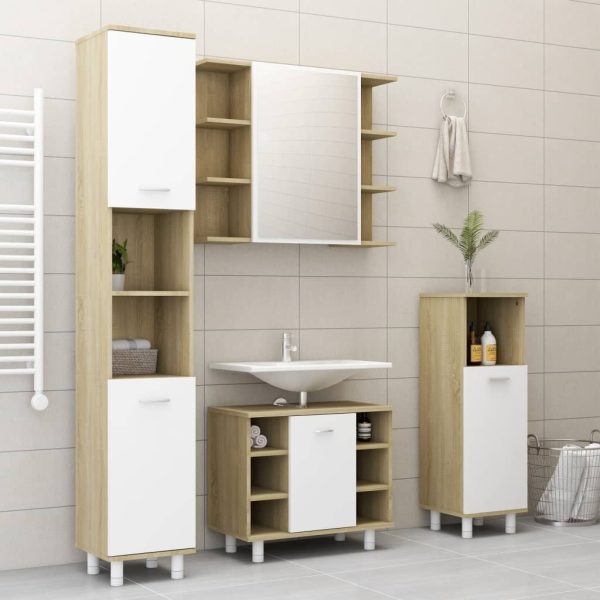 Bathroom Cabinet 30x30x179 cm Engineered Wood – White and Sonoma Oak