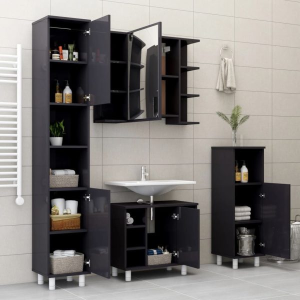 Bathroom Cabinet 30x30x179 cm Engineered Wood – High Gloss Grey