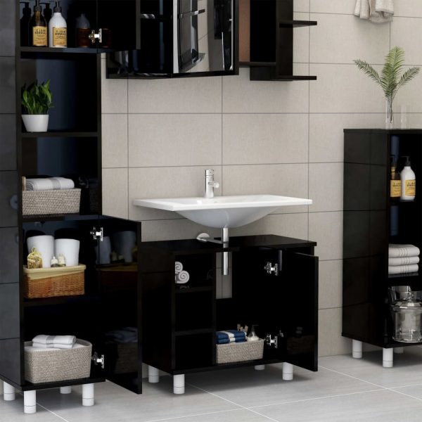 Bathroom Cabinet 60x32x53.5 cm Engineered Wood – High Gloss Black