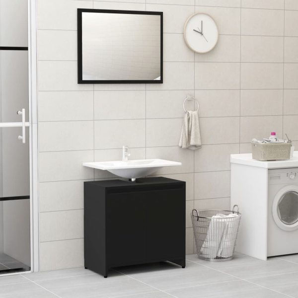 Bathroom Furniture Set Engineered Wood – Black