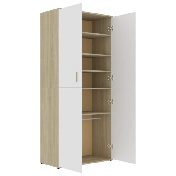 Shoe Cabinet 80x39x178 cm Engineered Wood – White and Sonoma Oak