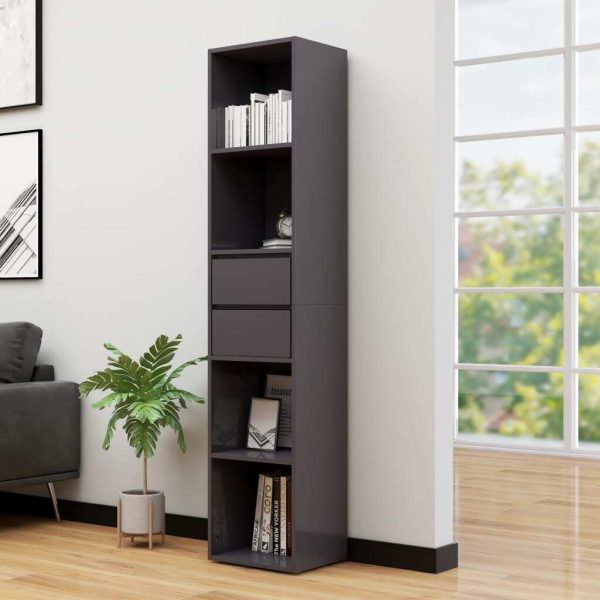 Book Cabinet 36x30x171 cm Engineered Wood – High Gloss Grey