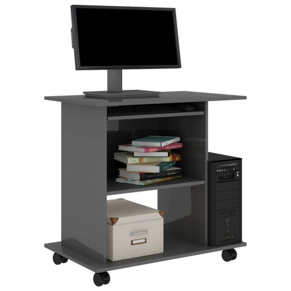 Computer Desk 80x50x75 cm Engineered Wood – High Gloss Grey